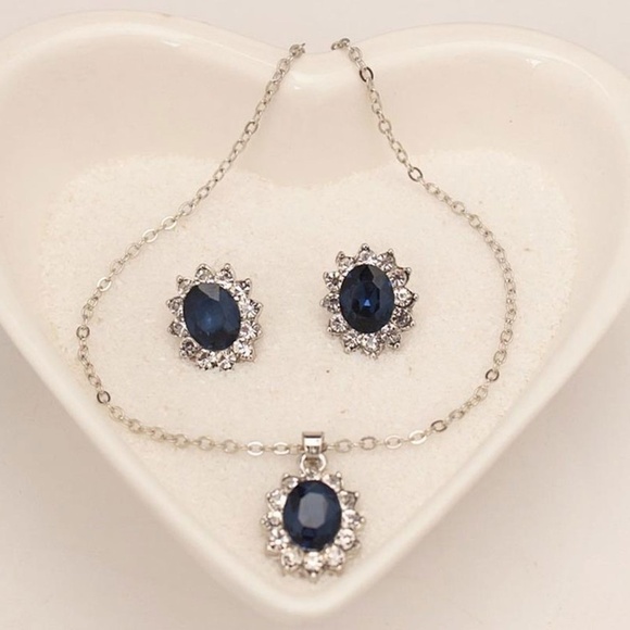 **SHIRA* 3-Pc Silver x Blue Fashion Jewelry Set - Picture 3 of 8